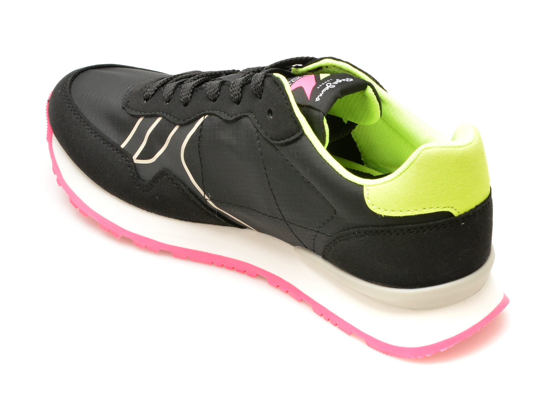 Pantofi sport PEPE JEANS negri, BRIT NEON, din material textil - imagine 5