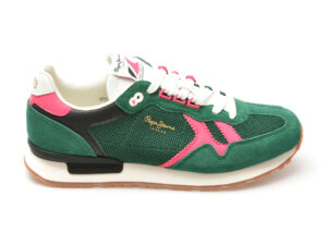 Pantofi sport PEPE JEANS verzi, BRIT RETRO, din piele intoarsa