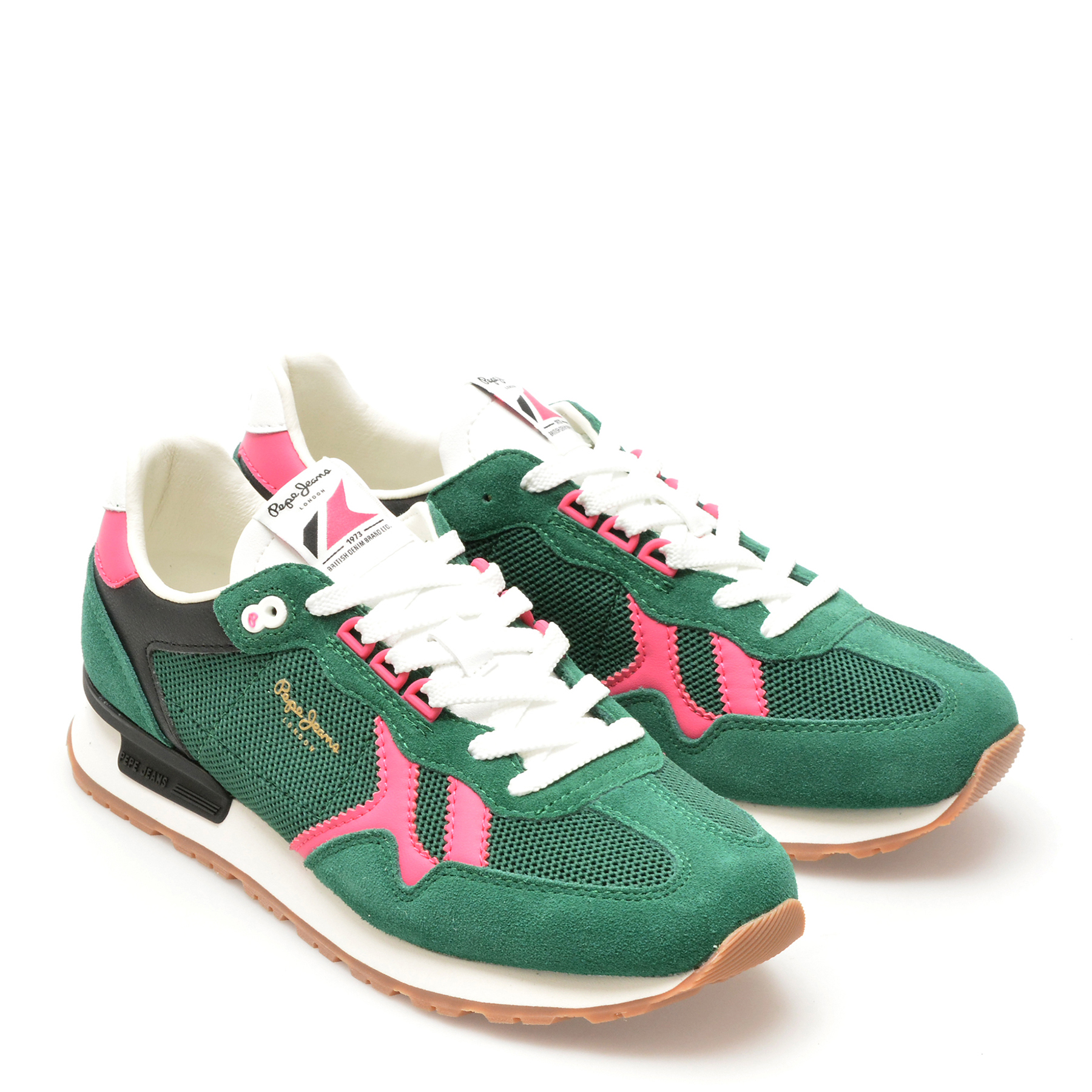 Pantofi sport PEPE JEANS verzi, BRIT RETRO, din piele intoarsa - imagine 4