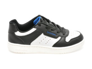 Pantofi sport SKECHERS alb-negru, QUICK STREET, din piele ecologica