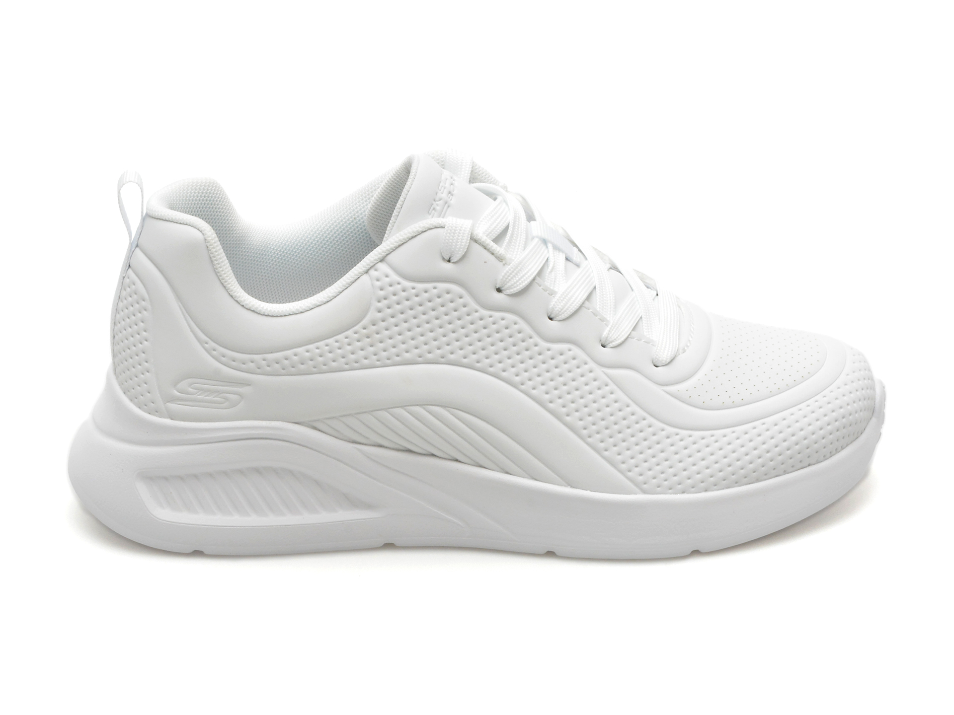 Pantofi sport SKECHERS albi, BOBS BUNO, din piele ecologica