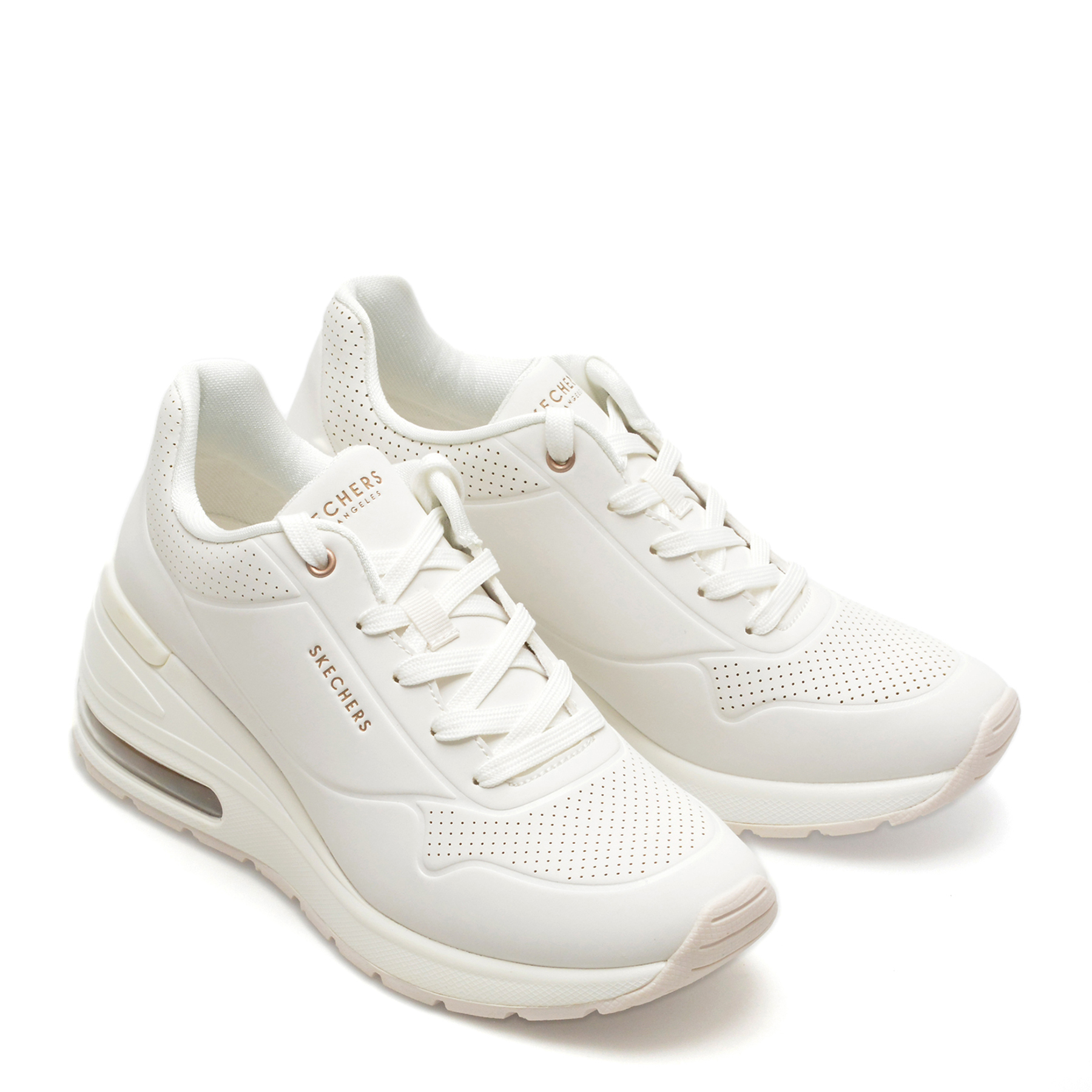 Pantofi sport SKECHERS albi, MILLION AIR, din piele ecologica - imagine 4