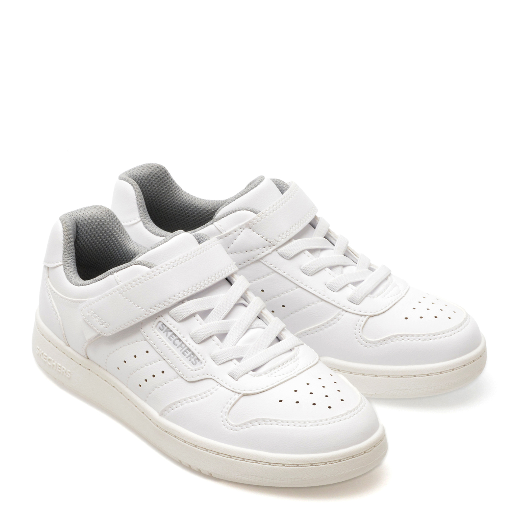Pantofi sport SKECHERS albi, QUICK STREET, din piele ecologica - imagine 4