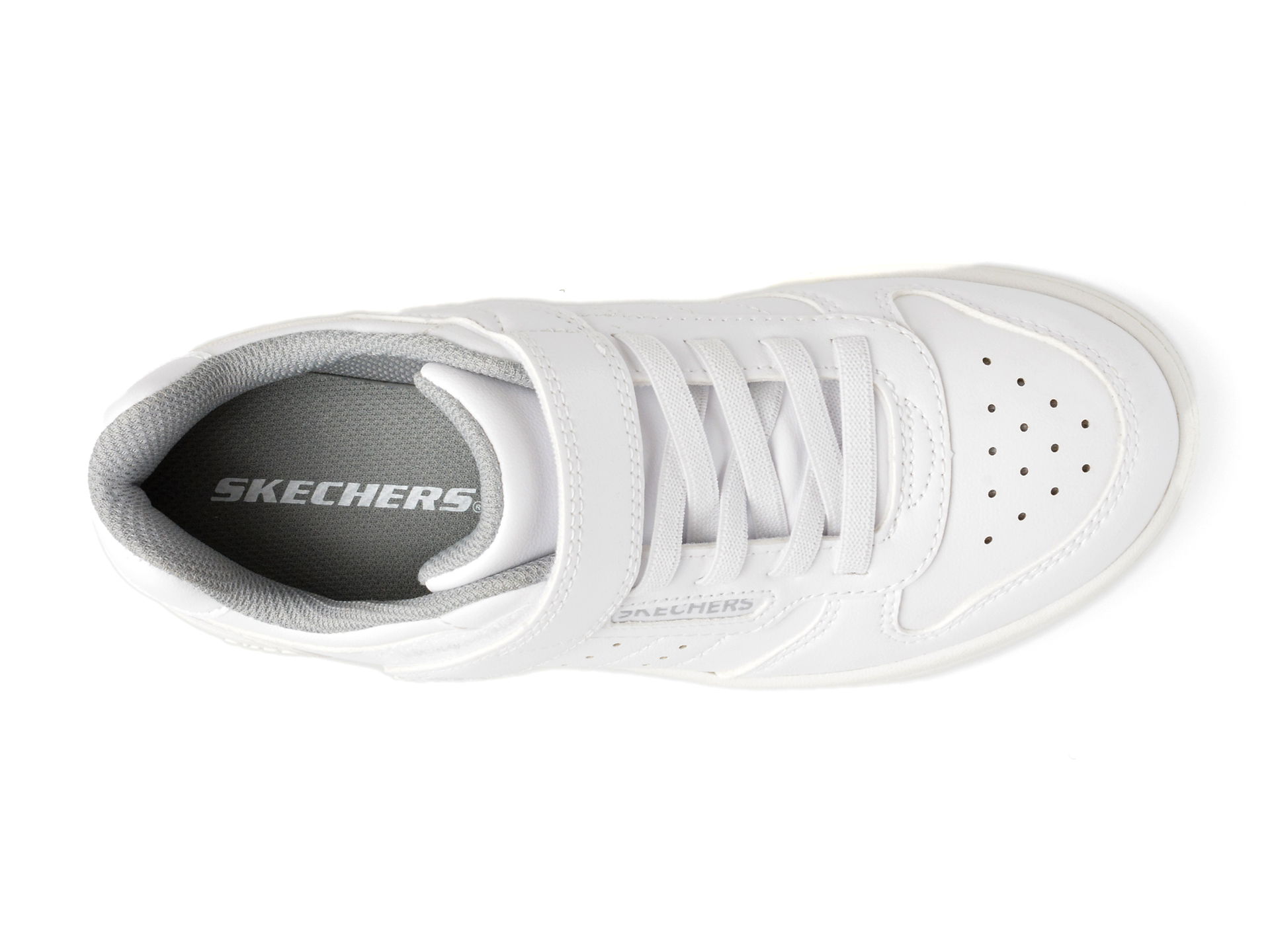 Pantofi sport SKECHERS albi, QUICK STREET, din piele ecologica - imagine 6