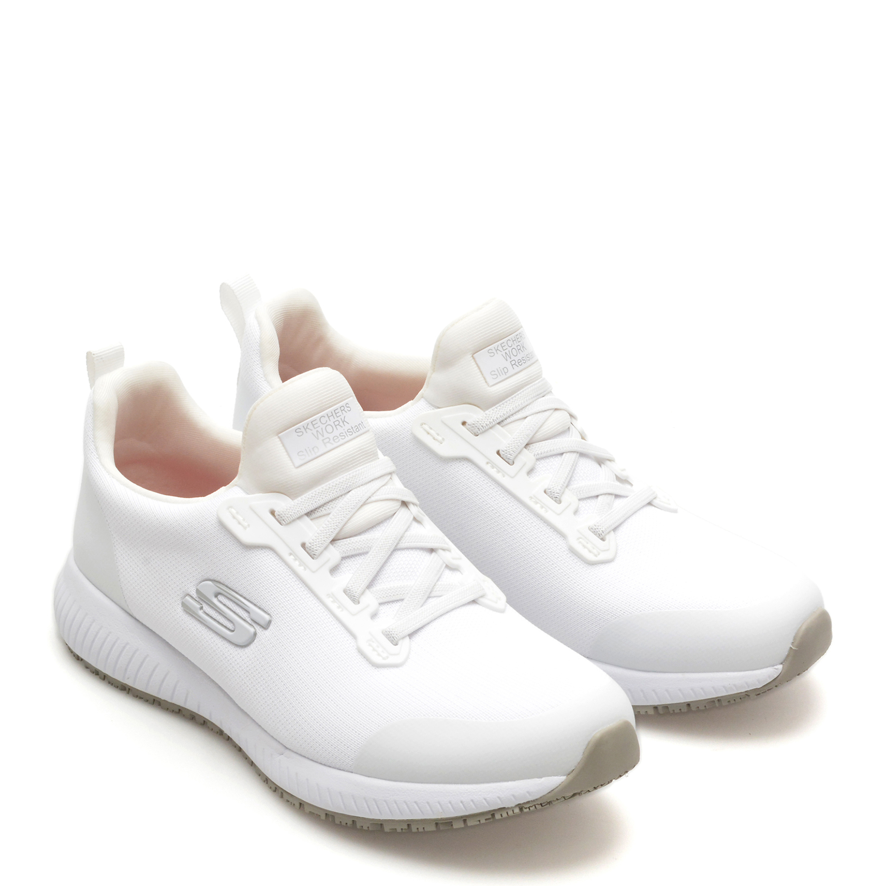 Pantofi sport SKECHERS albi, SQUAD SR, din material textil - imagine 4