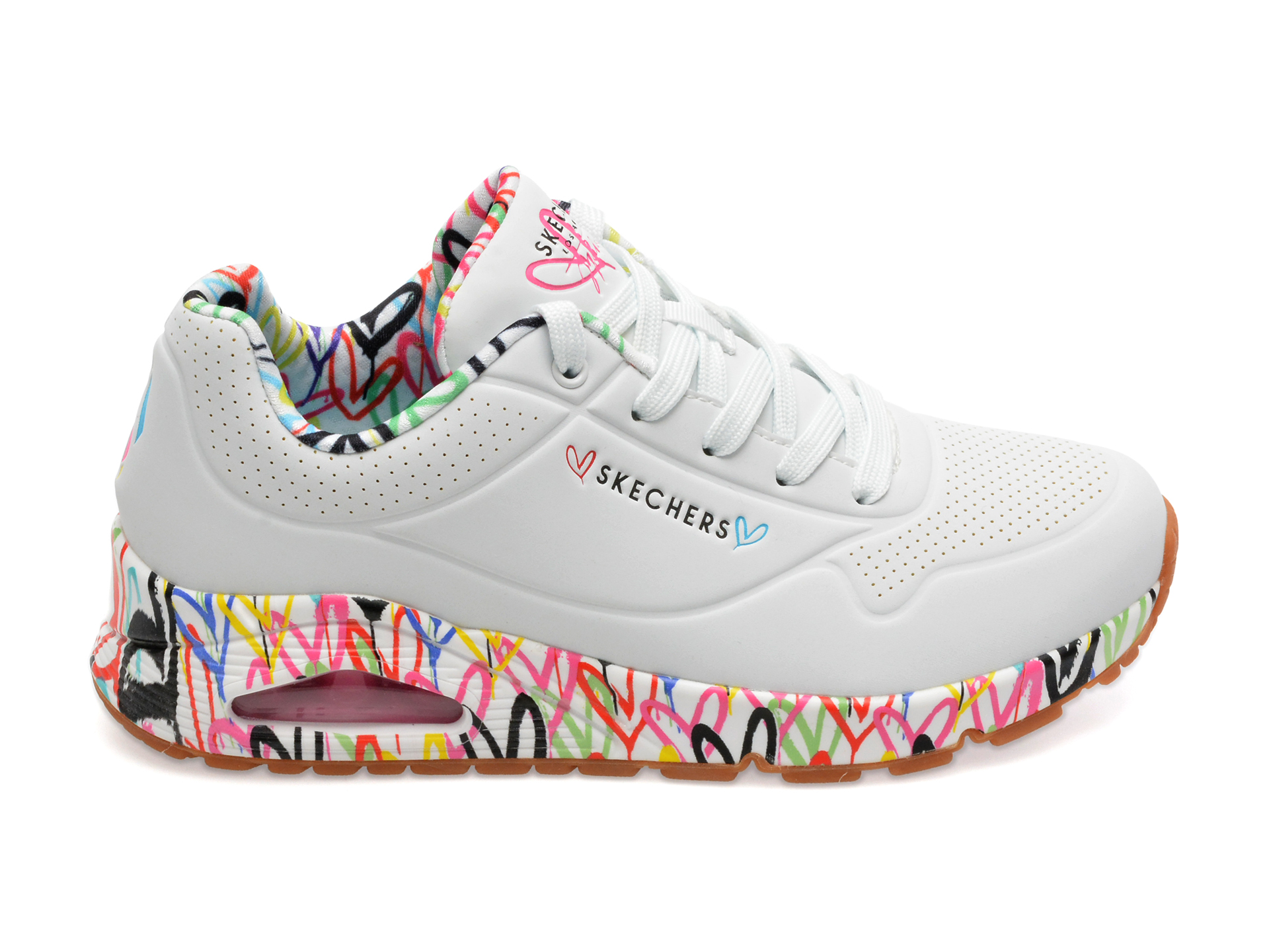 Pantofi sport SKECHERS albi, UNO, din piele ecologica