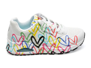 Pantofi sport SKECHERS albi, UNO, din piele ecologica