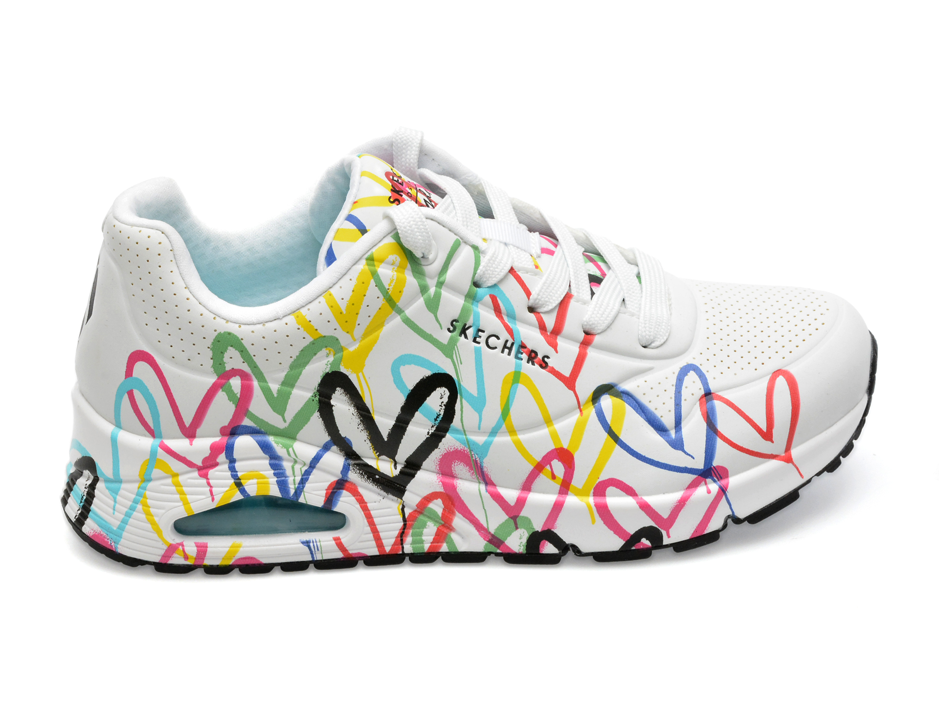 Pantofi sport SKECHERS albi, UNO, din piele ecologica