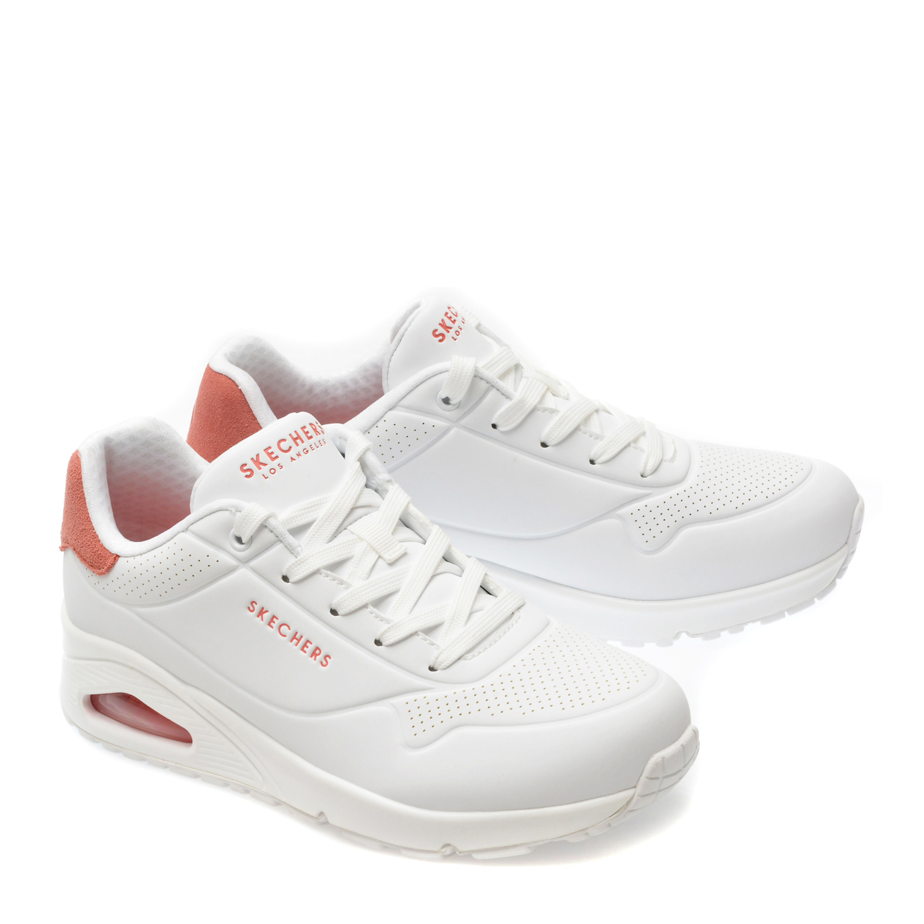 Pantofi sport SKECHERS albi, UNO, din piele ecologica - imagine 4