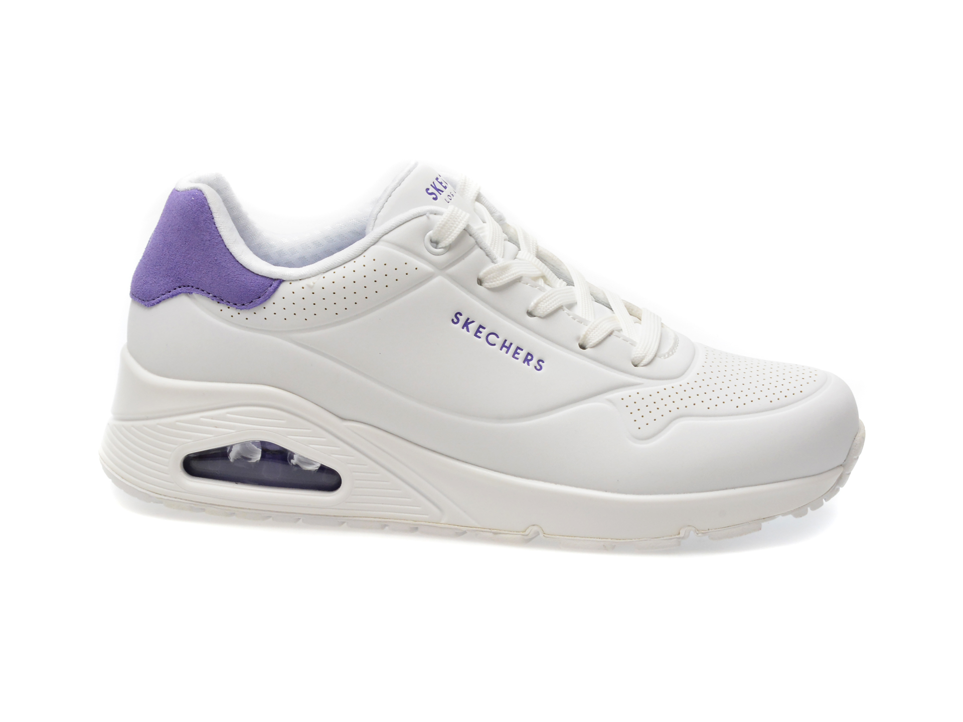 Pantofi sport SKECHERS albi, UNO, din piele ecologica