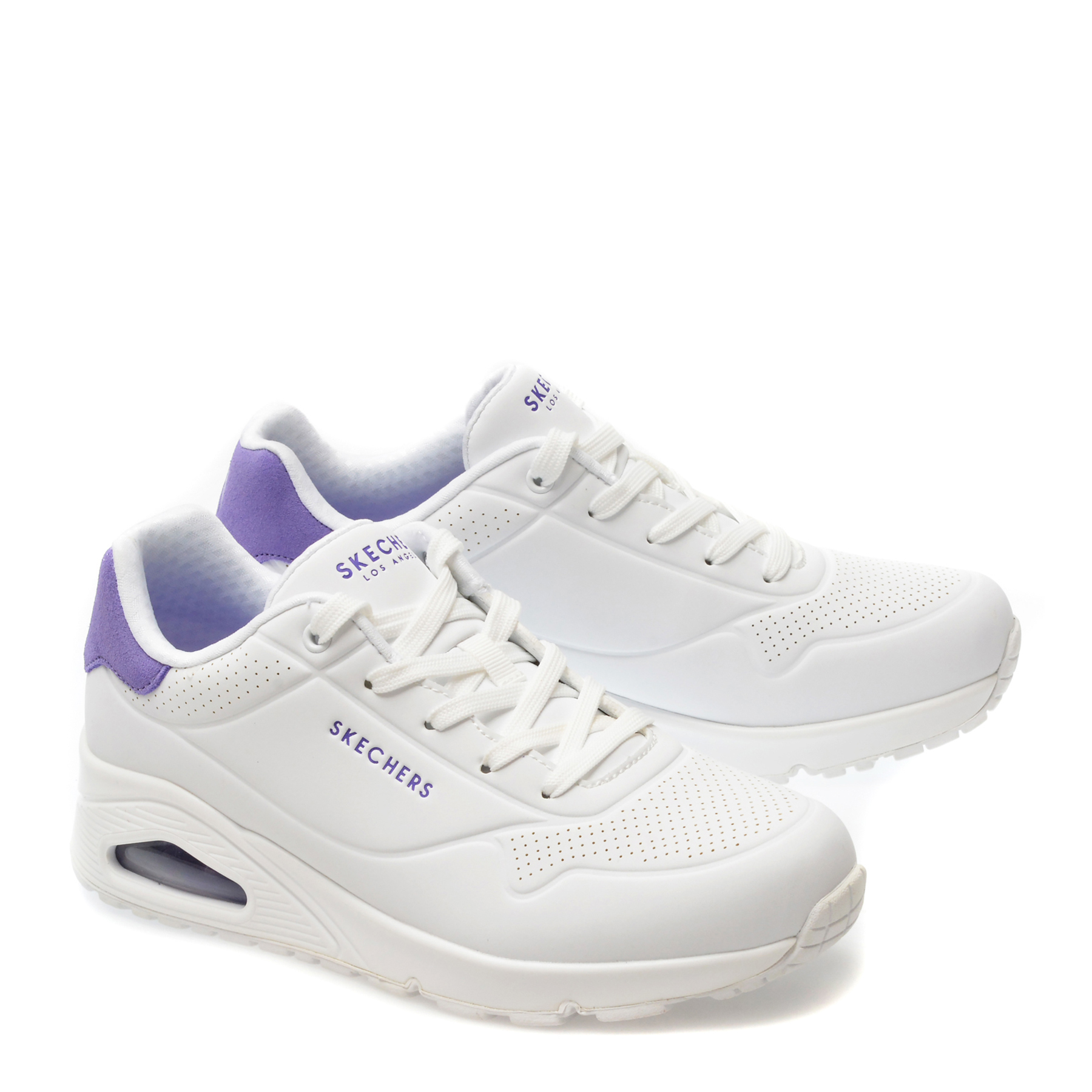 Pantofi sport SKECHERS albi, UNO, din piele ecologica - imagine 4