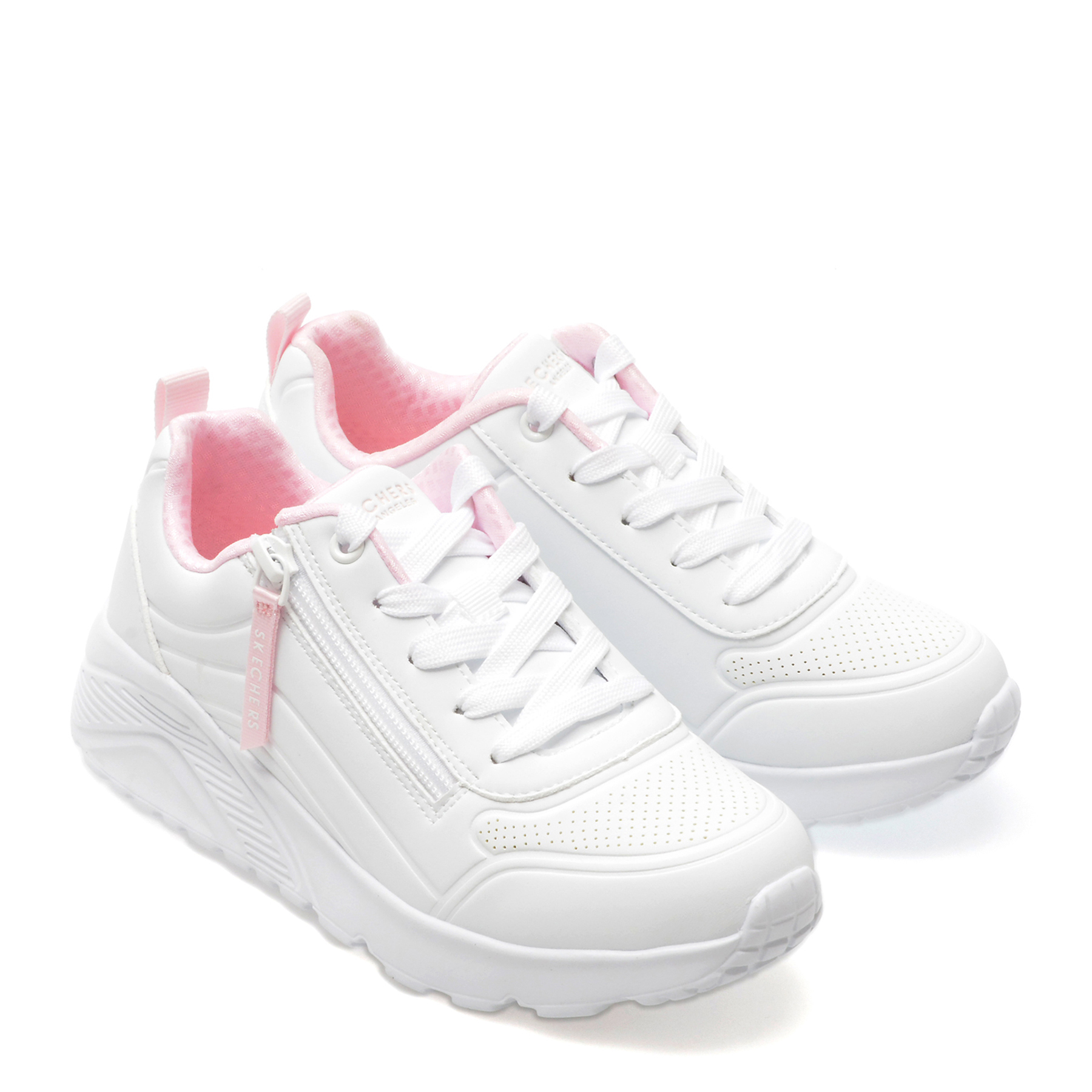 Pantofi sport SKECHERS albi, UNO LITE, din piele ecologica - imagine 4