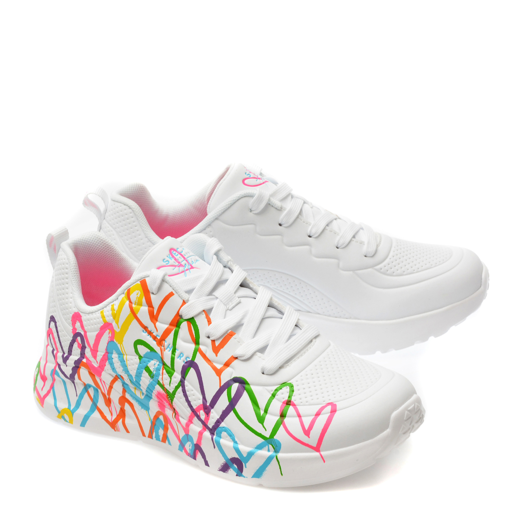 Pantofi sport SKECHERS albi, UNO LITE, din piele ecologica - imagine 4