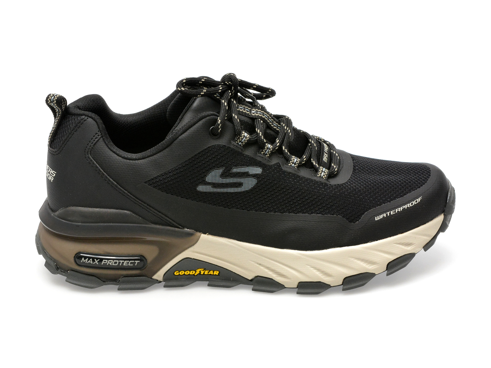 Pantofi sport SKECHERS negri, MAX PROTECT, din material textil si piele ecologica