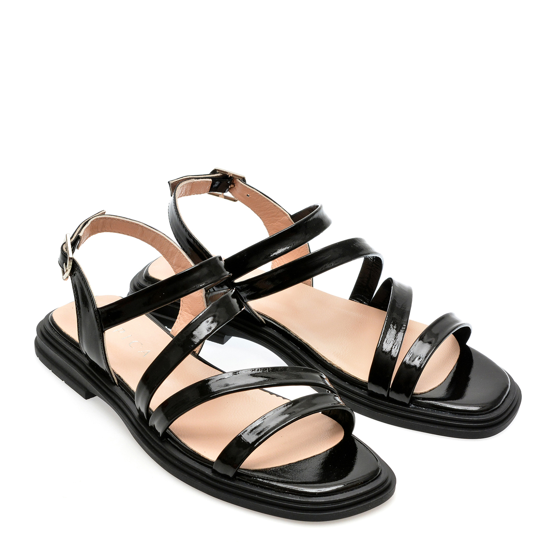 Sandale casual EPICA negre, 5572400, din piele naturala lacuita - imagine 4