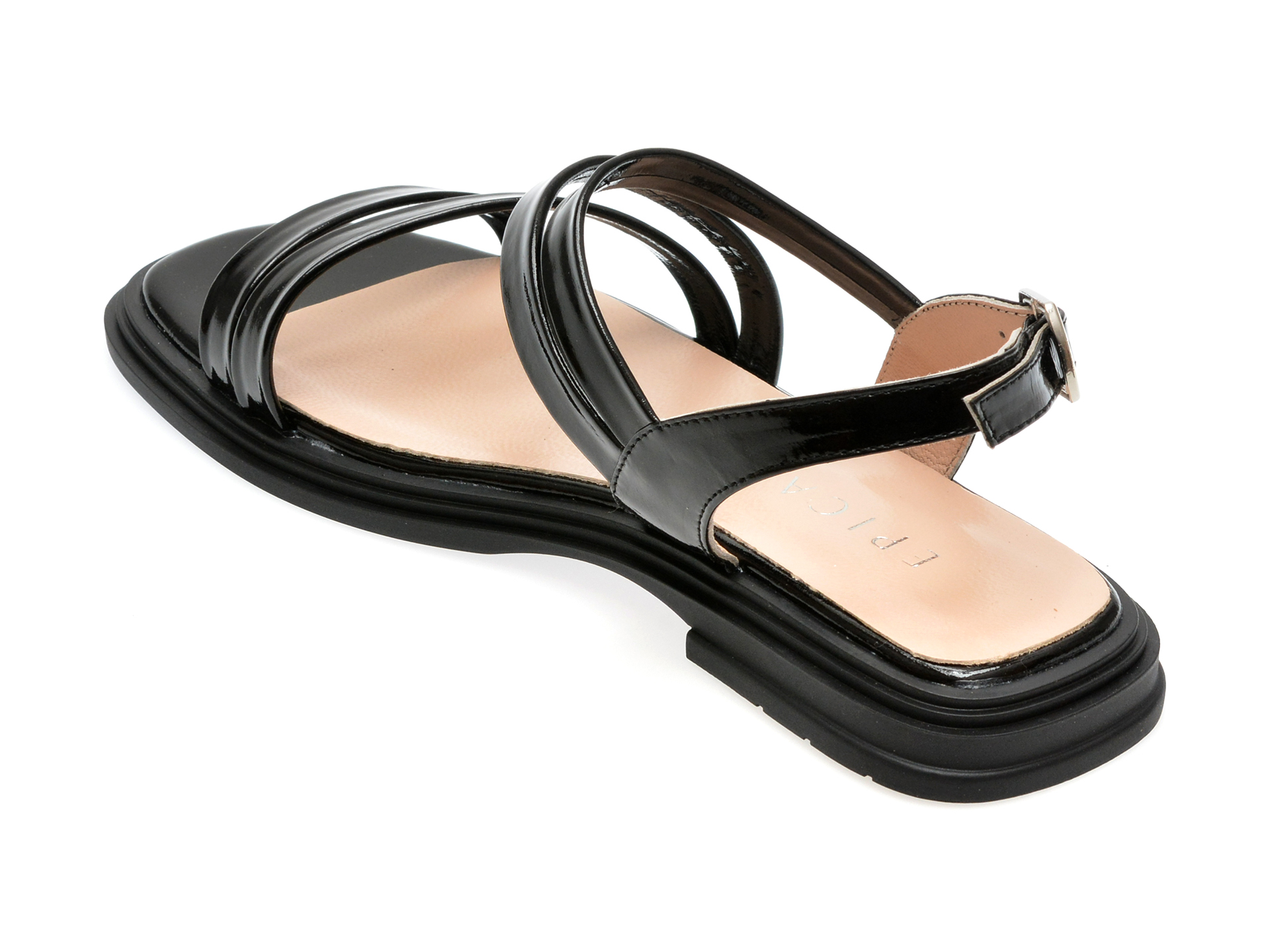 Sandale casual EPICA negre, 5572400, din piele naturala lacuita - imagine 5