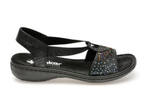 Sandale casual RIEKER negre, 60880, din piele ecologica