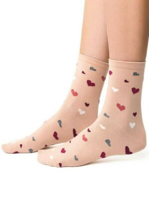 Sosete bumbac bej cu inimioare Steven S099-867