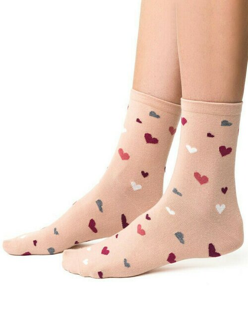 Sosete bumbac bej cu inimioare Steven S099-867
