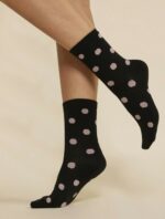 Sosete negre cu buline roz si fir metalizat Gabriella SW001
