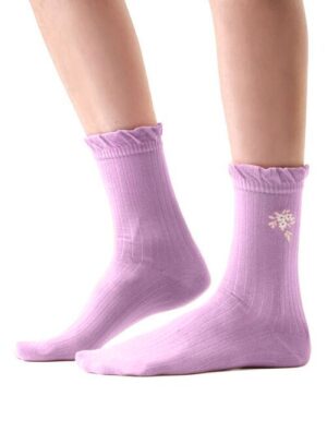 Sosete violet raiate cu manseta ajurata Steven S017-030