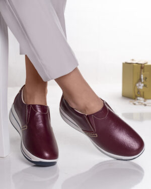 Pantofi dama cu platforma bordo din piele naturala cordie