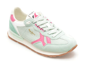 Pantofi sport PEPE JEANS verzi, BRIT RETRO, din material textil si piele intoarsa