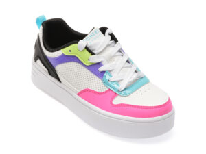 Pantofi sport SKECHERS albi, COURT HIGH, din piele ecologica