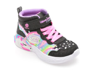 Ghete SKECHERS negre, UNICORN DREAMS, din material textil