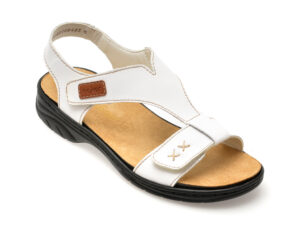 Sandale RIEKER albe, 64577, din piele naturala