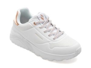 Pantofi sport SKECHERS albi, UNO LITE, din piele ecologica