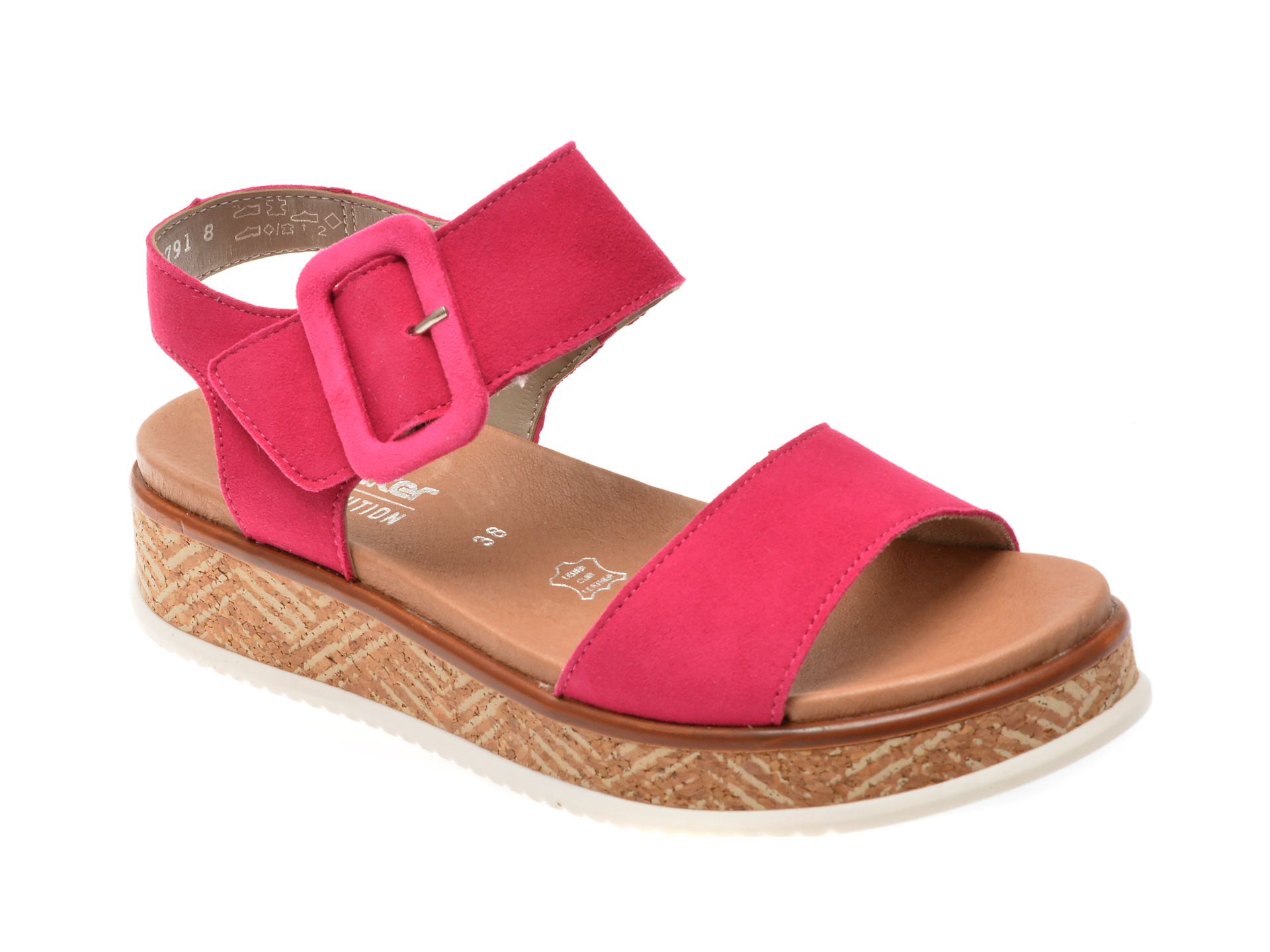 Sandale RIEKER fucsia, W0800, din piele intoarsa