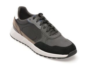Pantofi GEOX negri, U46F1B, din material textil si piele ecologica