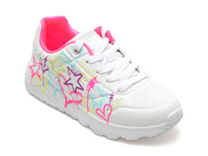 Pantofi sport SKECHERS albi, UNO LITE, din piele ecologica