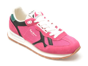Pantofi sport PEPE JEANS fucsia, BRIT RETRO, din piele intoarsa