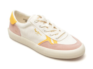 Pantofi PEPE JEANS albi, TRAVIS BRIT, din material textil