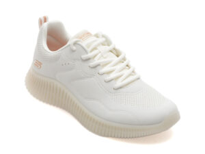 Pantofi sport SKECHERS albi, BOBS GEO, din piele ecologica