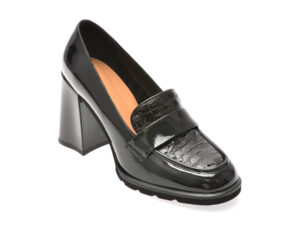 Mocasini EPICA negri, H412, din piele naturala lacuita