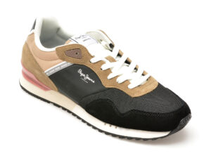 Pantofi sport PEPE JEANS negri, LONDON CLASS, din material textil