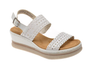 Sandale RIEKER albe, 67704, din piele naturala