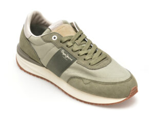 Pantofi sport PEPE JEANS kaki, BUSTER TAPE, din piele intoarsa