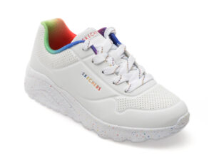 Pantofi sport SKECHERS albi, UNO LITE, din piele ecologica