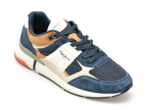 Pantofi sport PEPE JEANS bleumarin, LONDON PRO MESH, din piele intoarsa si material textil