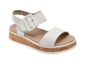 Sandale RIEKER albe, W0800, din piele naturala