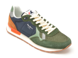 Pantofi sport PEPE JEANS kaki, BRIT MIX, din material textil