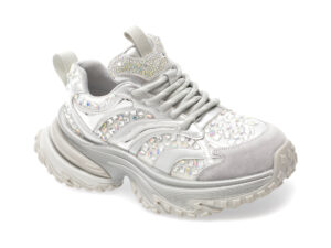 Pantofi EPICA argintii, M118, din material textil