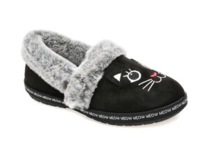 Papuci SKECHERS negri, BOBS TOO COZY, din material textil