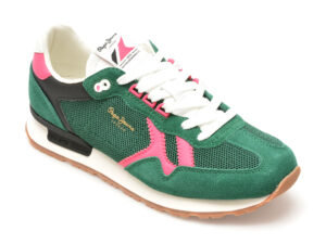 Pantofi sport PEPE JEANS verzi, BRIT RETRO, din piele intoarsa