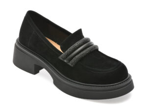 Mocasini EPICA negri, W150030, din piele intoarsa