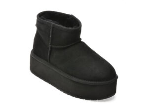 Ghete EMU negre, STINGER MICRO FLATFORM, din piele intoarsa
